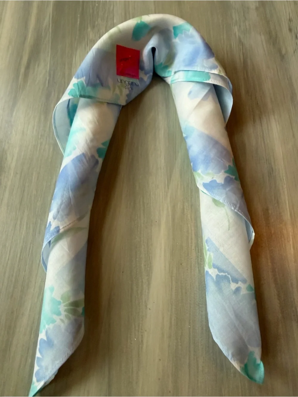 Ungaro Paris handkerchief white blue & teal watercolor made in Japan